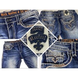 Rock Revival Cepheus Jeans Relaxed Straight Tag 36 FIT Men 38 Whiskering Stretch